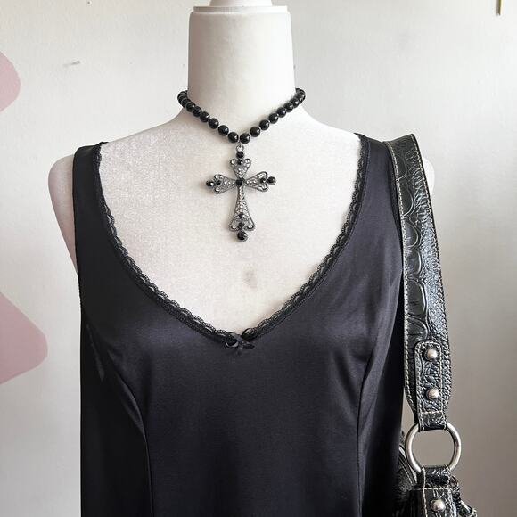 Vintage Black Lace Trim Tank Top, Goth Whimsigoth Grunge‎ Indie Sleaze Large - Picture 2 of 5